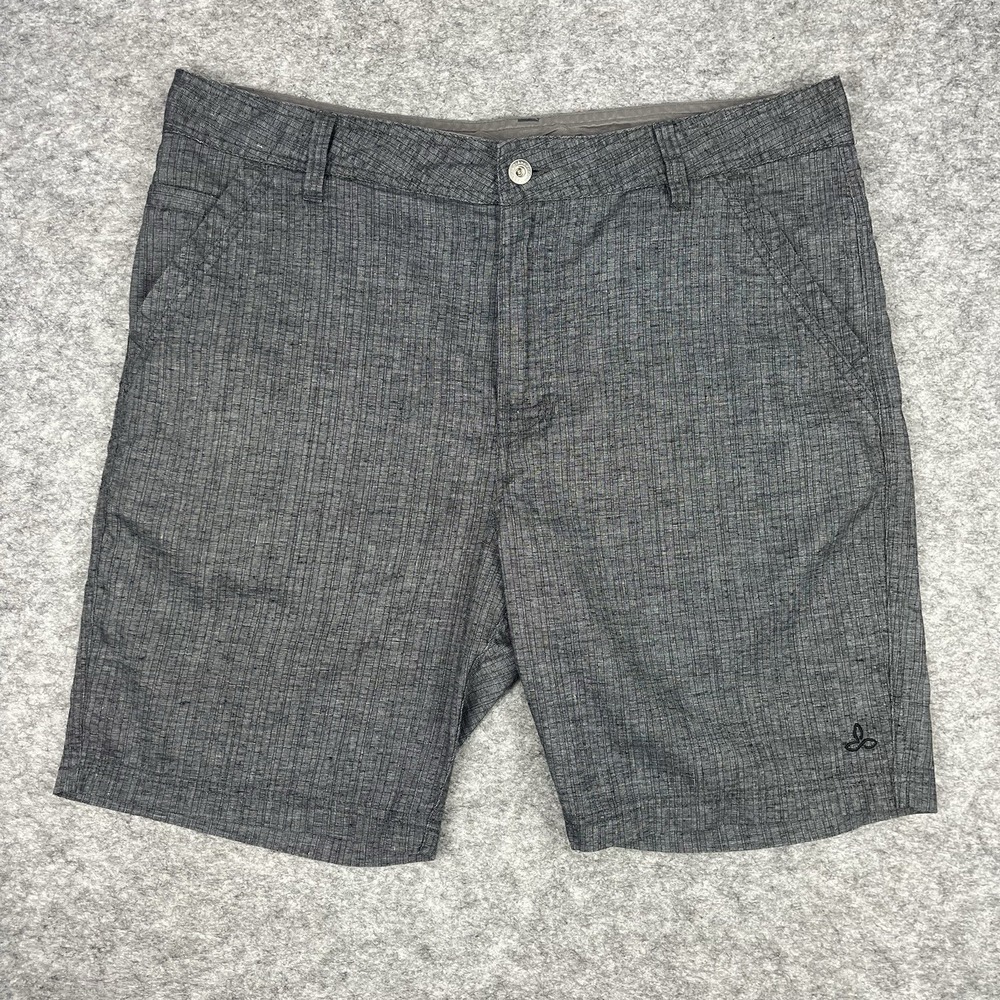 prAna Furrow Shorts Men's Size 36WX8L Gray Outdoors Flat Front Hiking Chino
